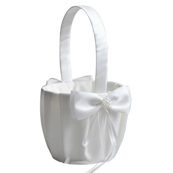 Ivory Satin Flower Girl Basket & Pillow Set - Picture 2 of 8